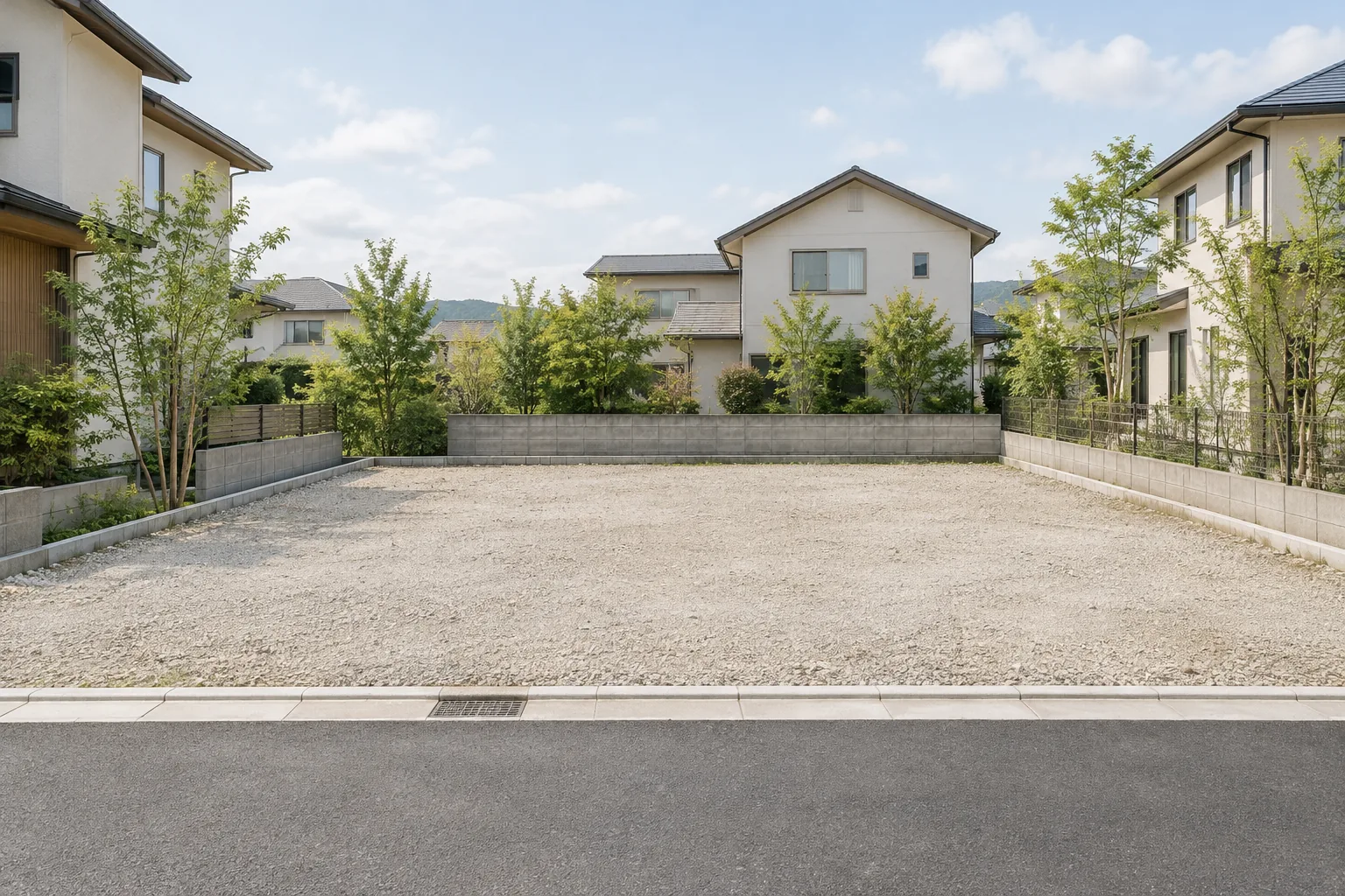 土地探しをイメージした住宅街の更地(AI生成)
