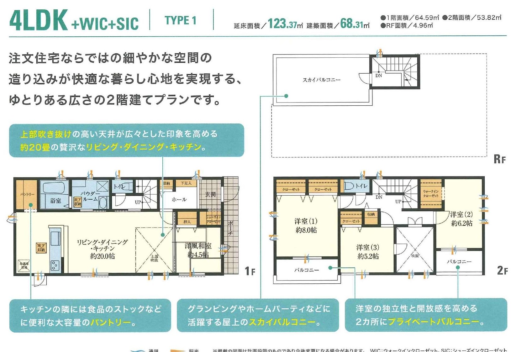 2階建て TYPE 1｜4LDKの説明付き参考間取り図