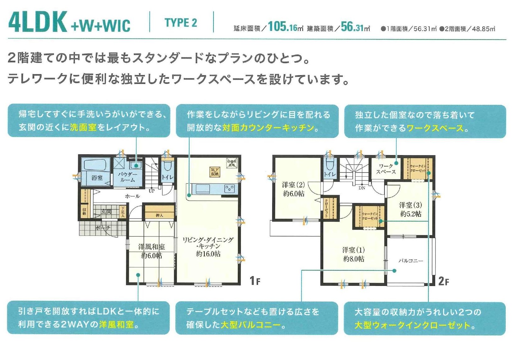 2階建て TYPE 2｜4LDKの説明付き参考間取り図