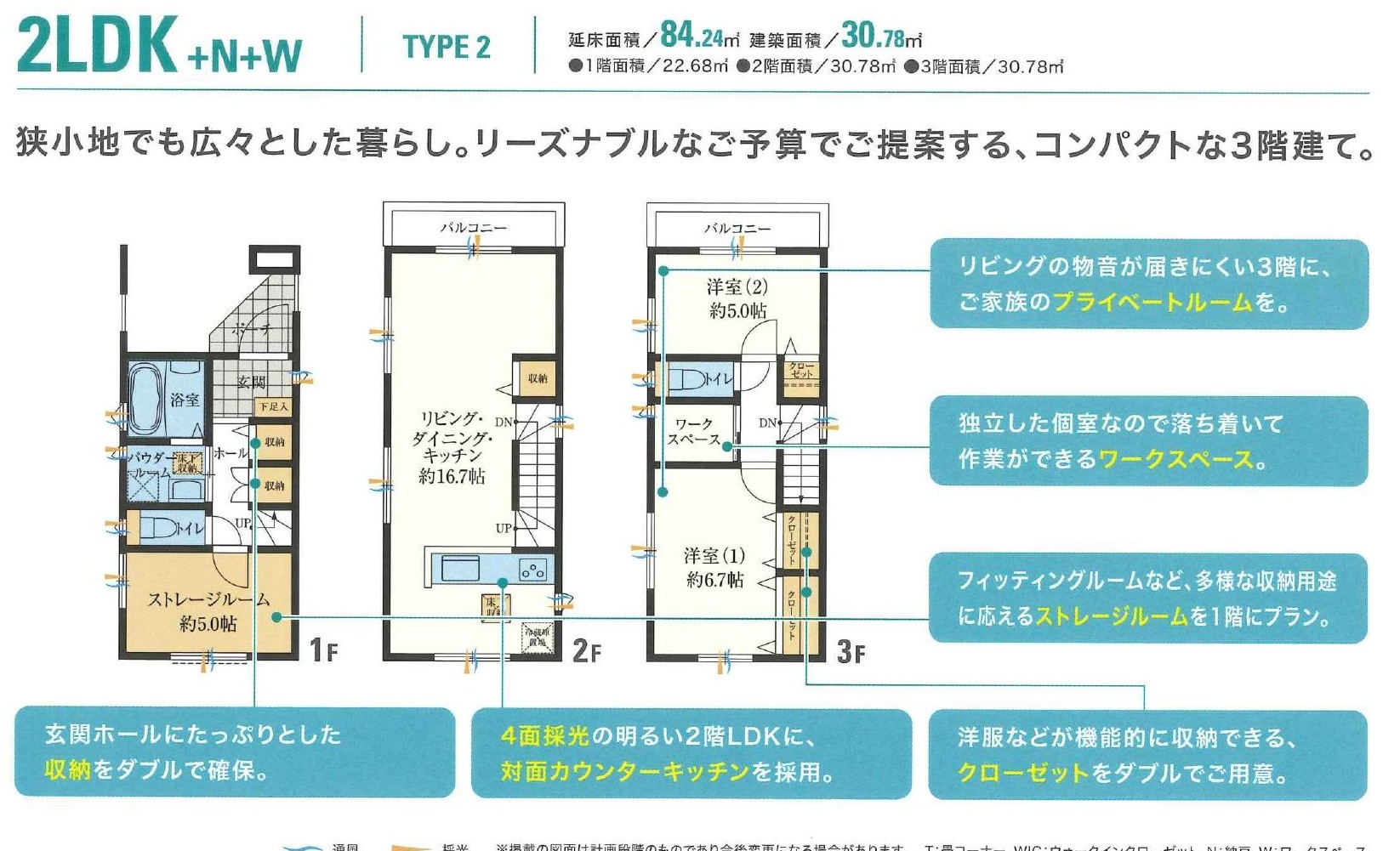 3階建て TYPE 2｜2LDKの説明付き参考間取り図