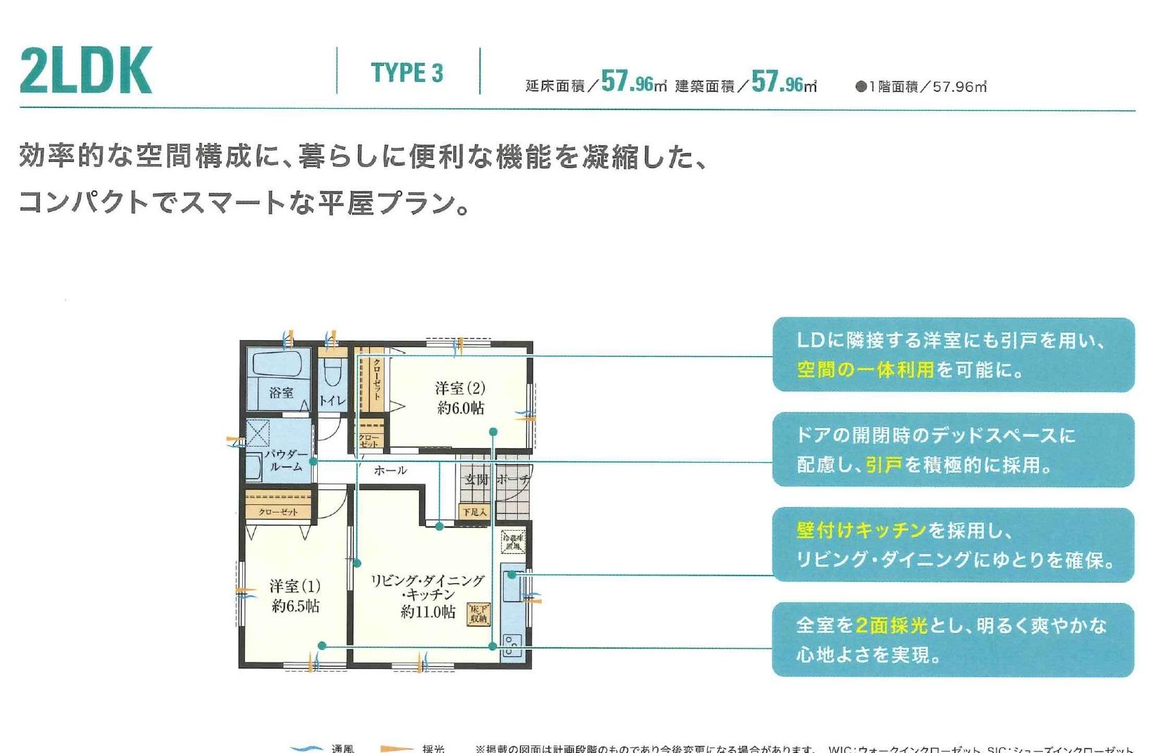 平屋 TYPE 3｜2LDKの説明付き参考間取り図